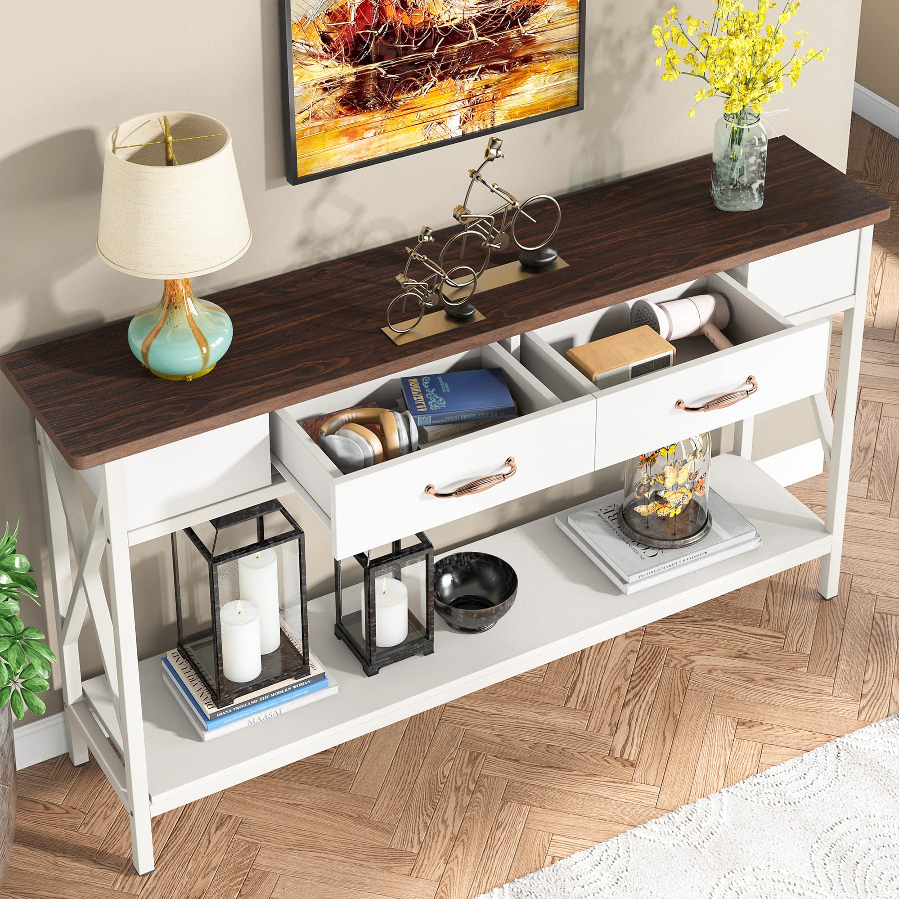 70.9 inch Long Sofa Console Table with 2 Drawers and Storage Shelf for Entryway Hallway Living Room Behind Couch,