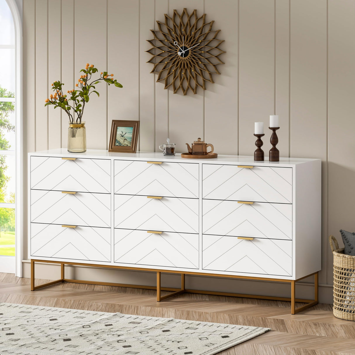 Modern Furniture set for Bedroom,One 9 Drawer Chest Storage with two 3 drawers set