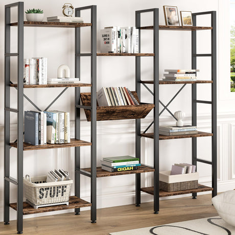 Industrial Bookcase,71.6” Triple 4 Tier Bookshelf with 11 Open Display Shelves