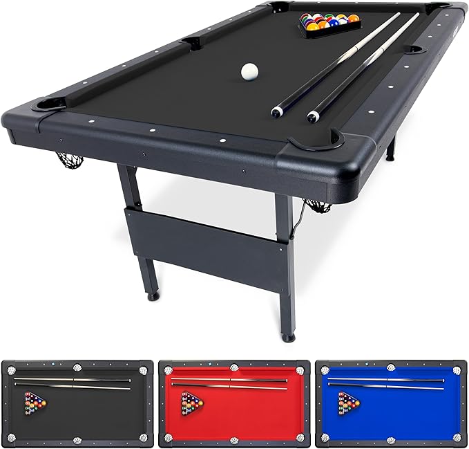 Full Size 8 ft x 4.2 ft Billiards Game Table - Foldable Design, Includes Full Set of Pool Balls