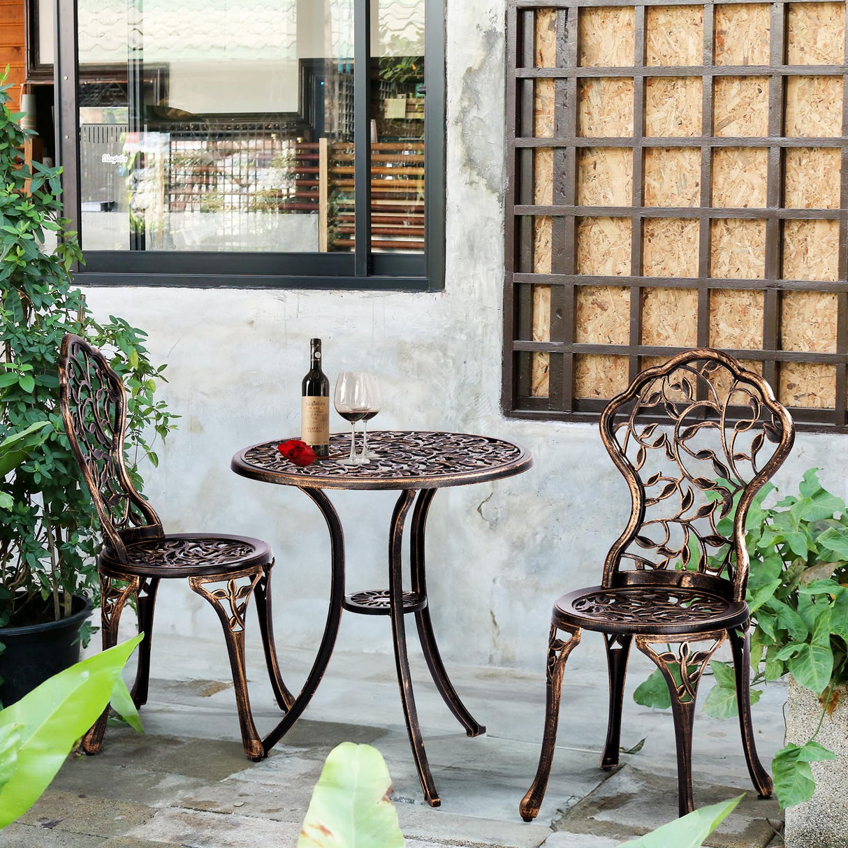 3 PCS Outdoor Bistro Set,Outdoor Patio Set, All-Weather Cast Aluminum Bistro Table Set