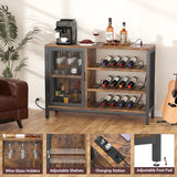 Wine Bar Cabinet with Power Outlets, Industrial Coffee Bar Cabinet for Liquor