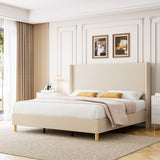 King Size Corduroy Upholstered Platform Bed Frame with 51" Wingback Headboard