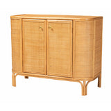 Natural Rattan Storage Cabinet, 2-Door, Light Honey