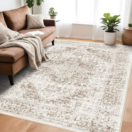 9x12 Large Area Rug - Vintage Washable Rug for Living Room with Non-Slip Low-Pile