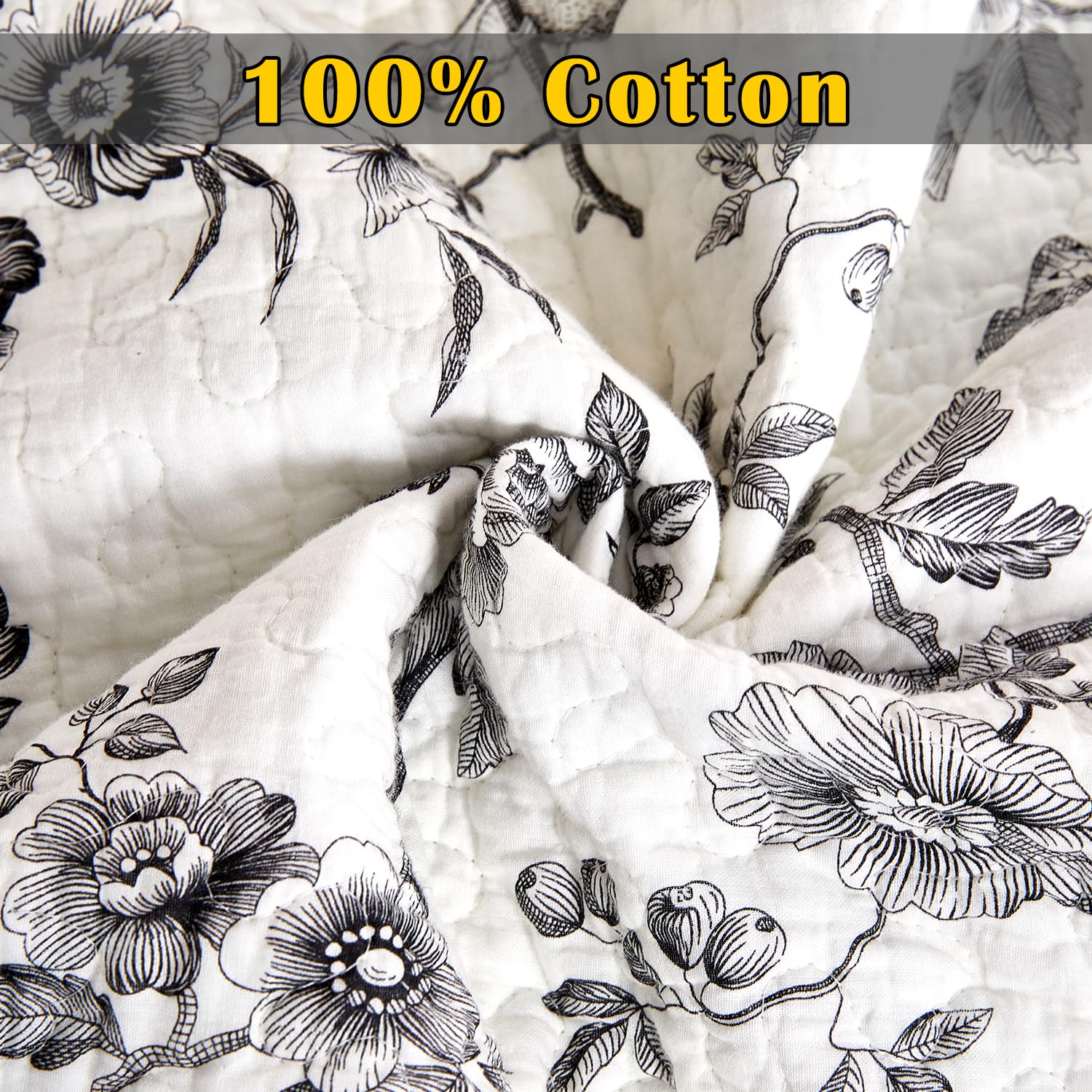 100% Cotton Quilt Queen Size - Black Bird Reversible Coverlet Set 3 Pieces