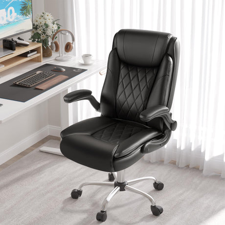 Executive Office Chair, Ergonomic High Back with Adjustable Flip-up Armrest, Swivel