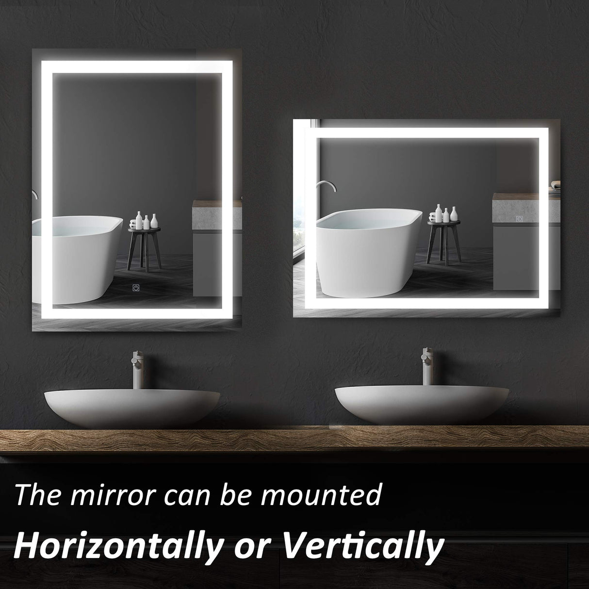 LED Bathroom Mirror Wall Mount Vanity Make Up Mirror with Dimmable Touch Switch