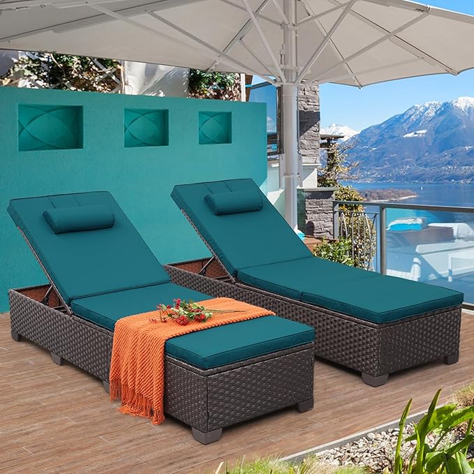 Brown Wicker Patio Chaise Lounge Chairs Set of 2 Outdoor Chaise Lounge Pool Lounge Chairs