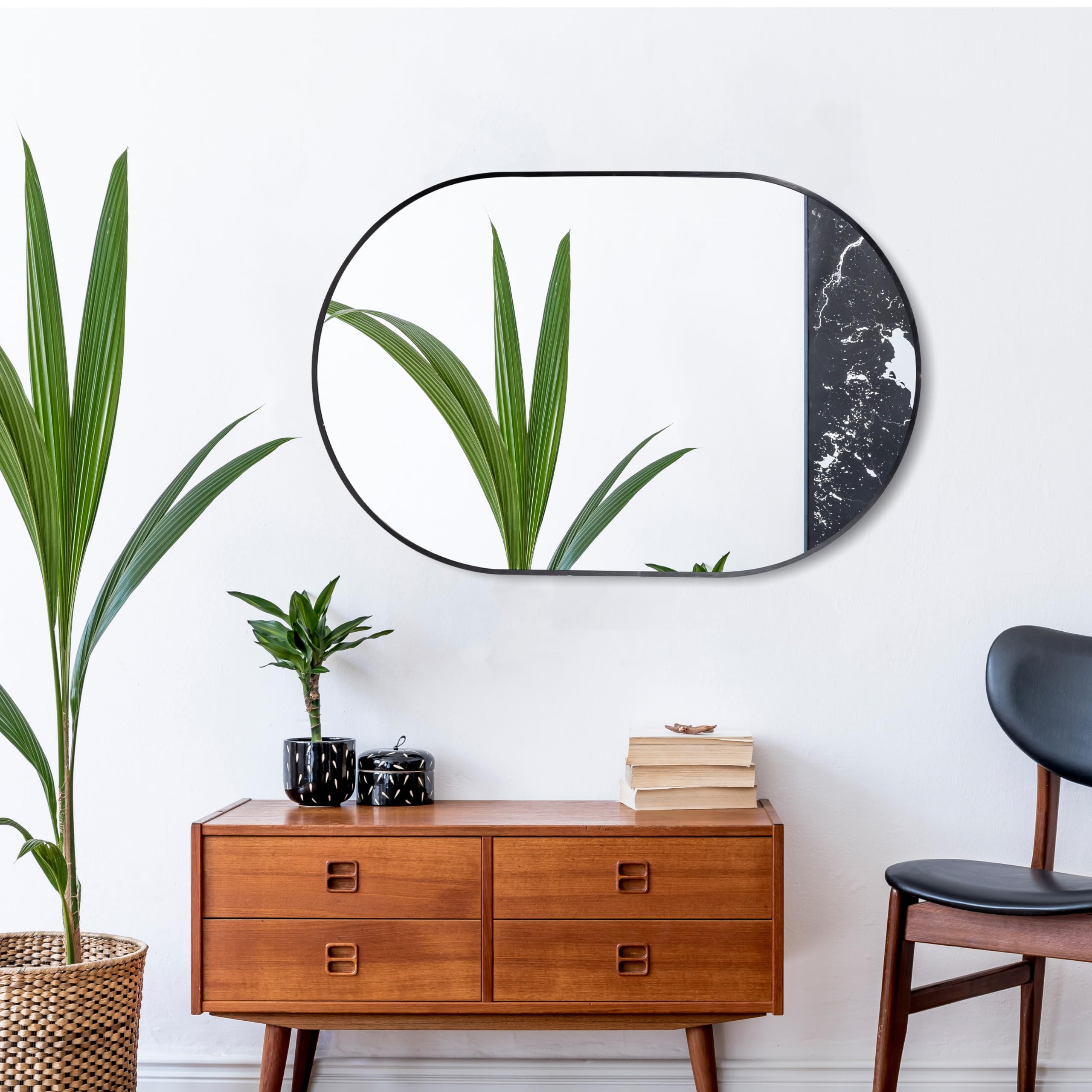 Wall Mounted Mirror,  Oval Bathroom Mirror, Black Vanity Wall Mirror