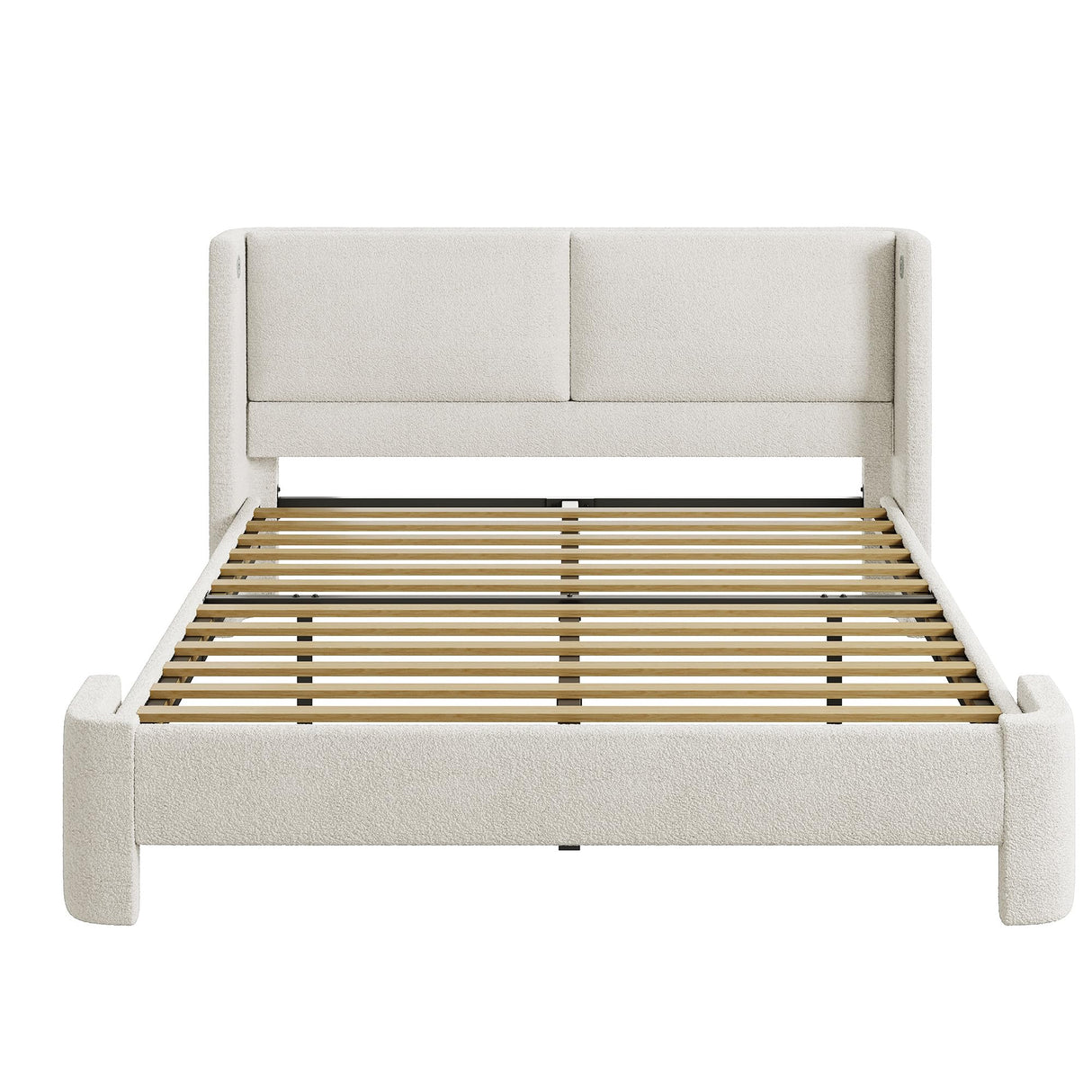 Upholstered Bed Frames with Headboard, Cloud Bed Frame No Box Spring Needed, Cream