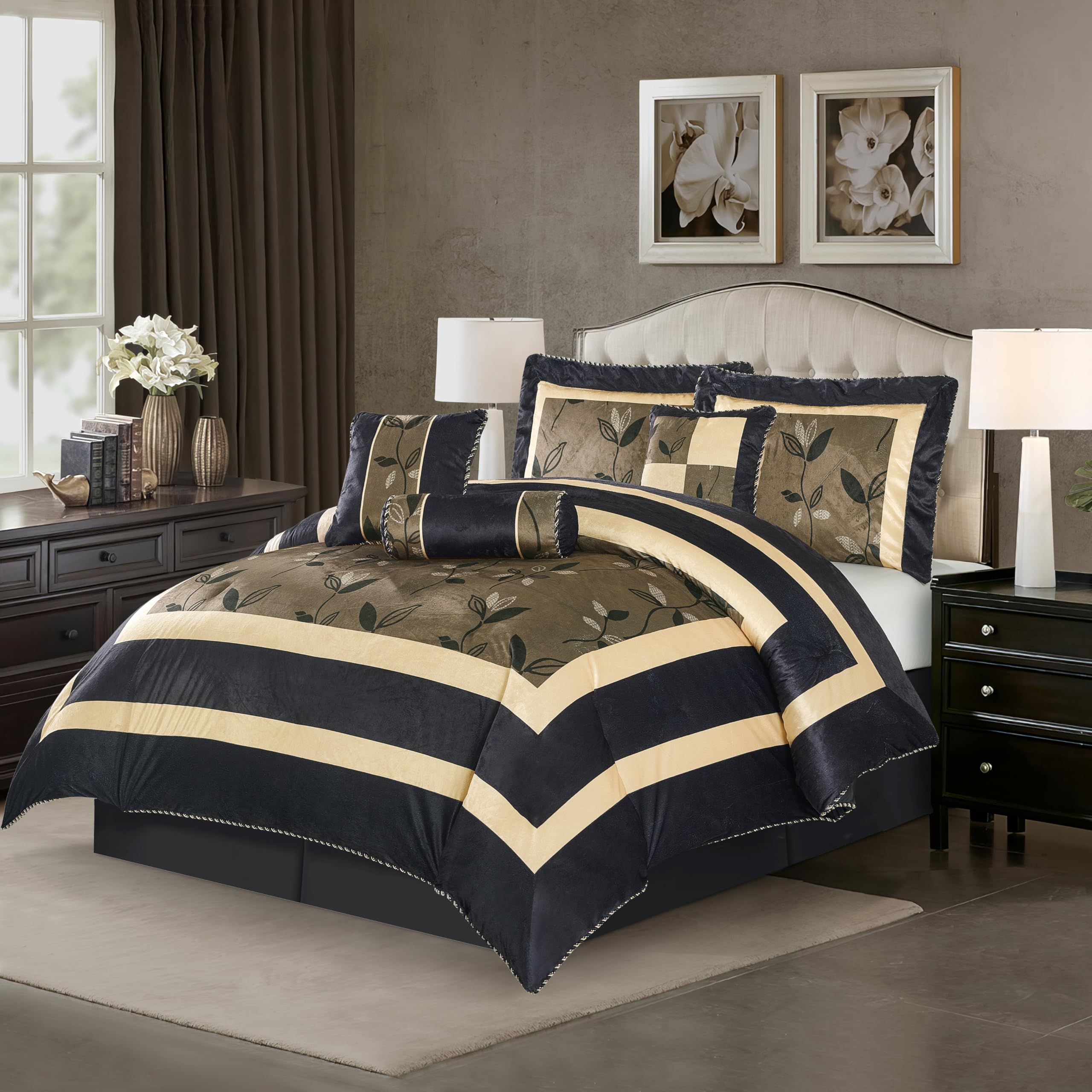 Bronze Leaves Comforter Set - California King 7 Piece