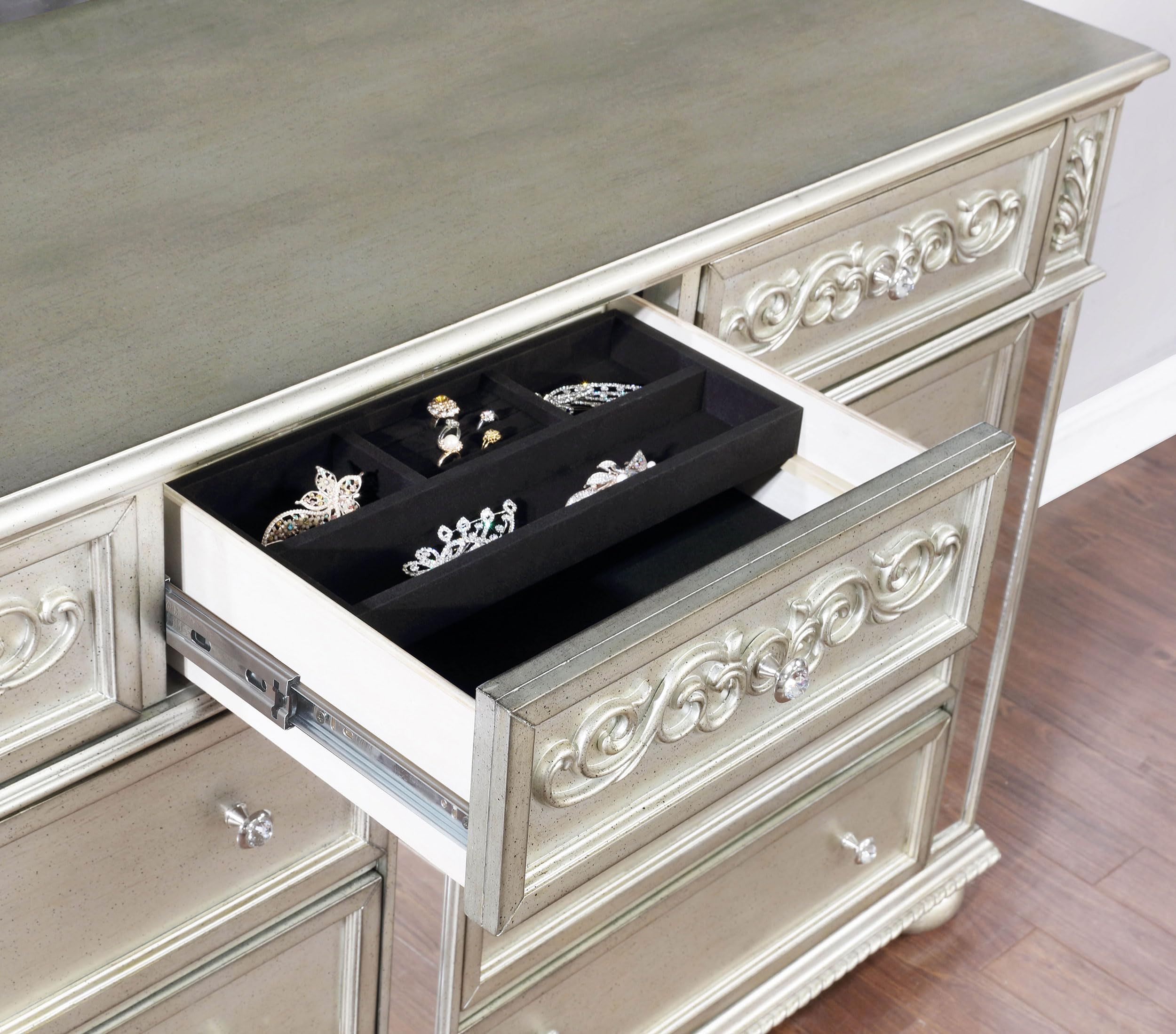 Coaster Home Furnishings Heidi Traditional 65-inch 9-Drawer Bedroom Dresser Clothing Storage Cabinet Wide Chest of Drawers Organizer Unit Metallic Platinum 222733