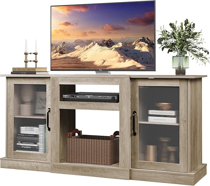 Retro TV Stand for 65 inch TV, TV Console Cabinet with Storage