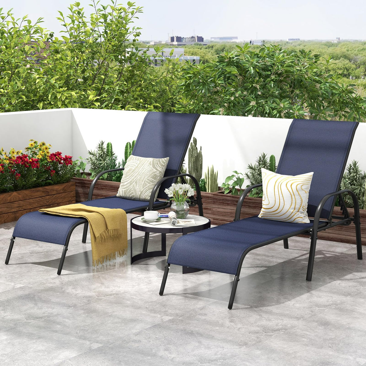 2 Pack Patio Lounge Chair, Outdoor Chaise Lounge with 5 Adjustable Backrest