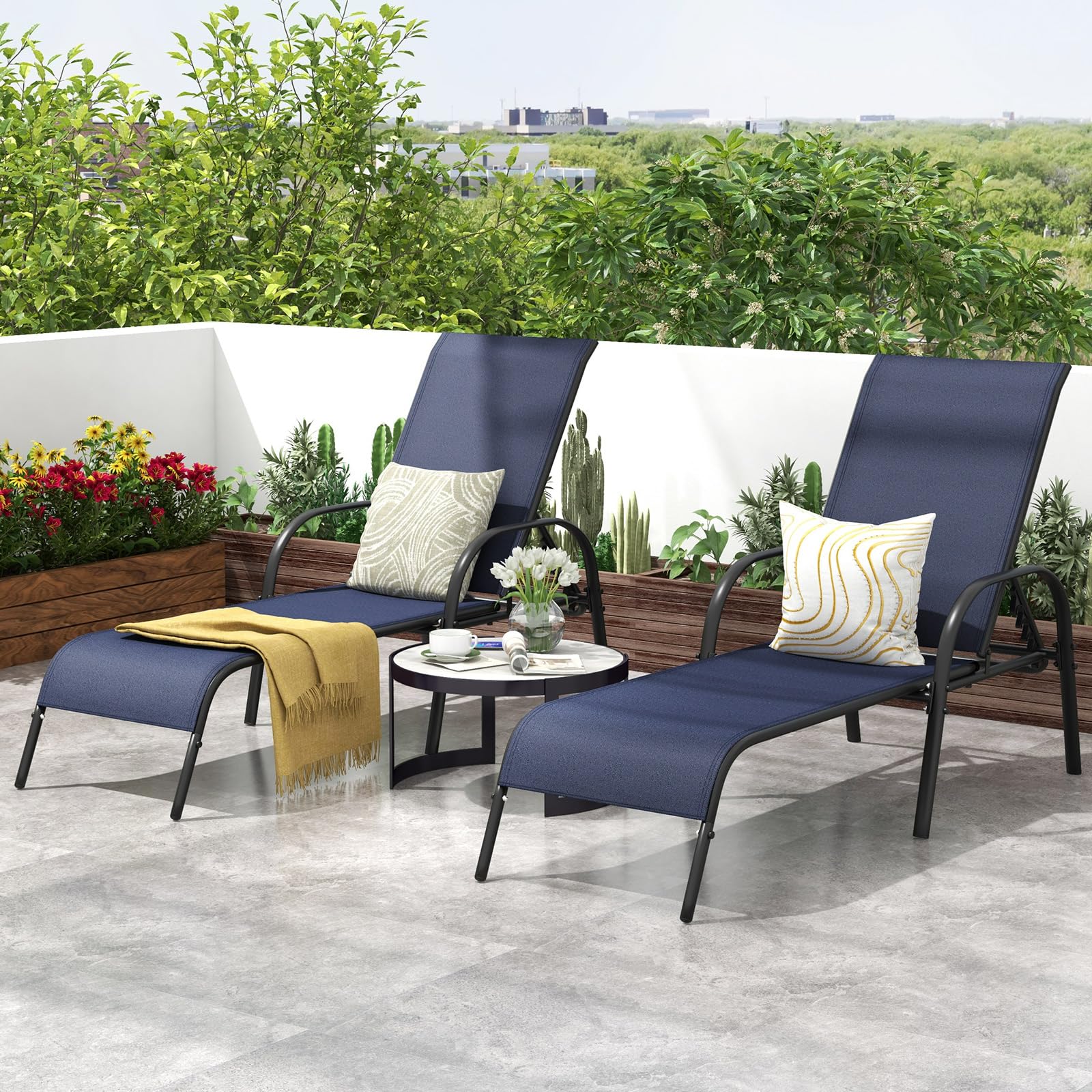 2 Pack Patio Lounge Chair, Outdoor Chaise Lounge with 5 Adjustable Backrest