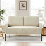 44" W Beige Loveseat Sofa Chair, 2-Seater Modern Corduroy Couch with Pillows