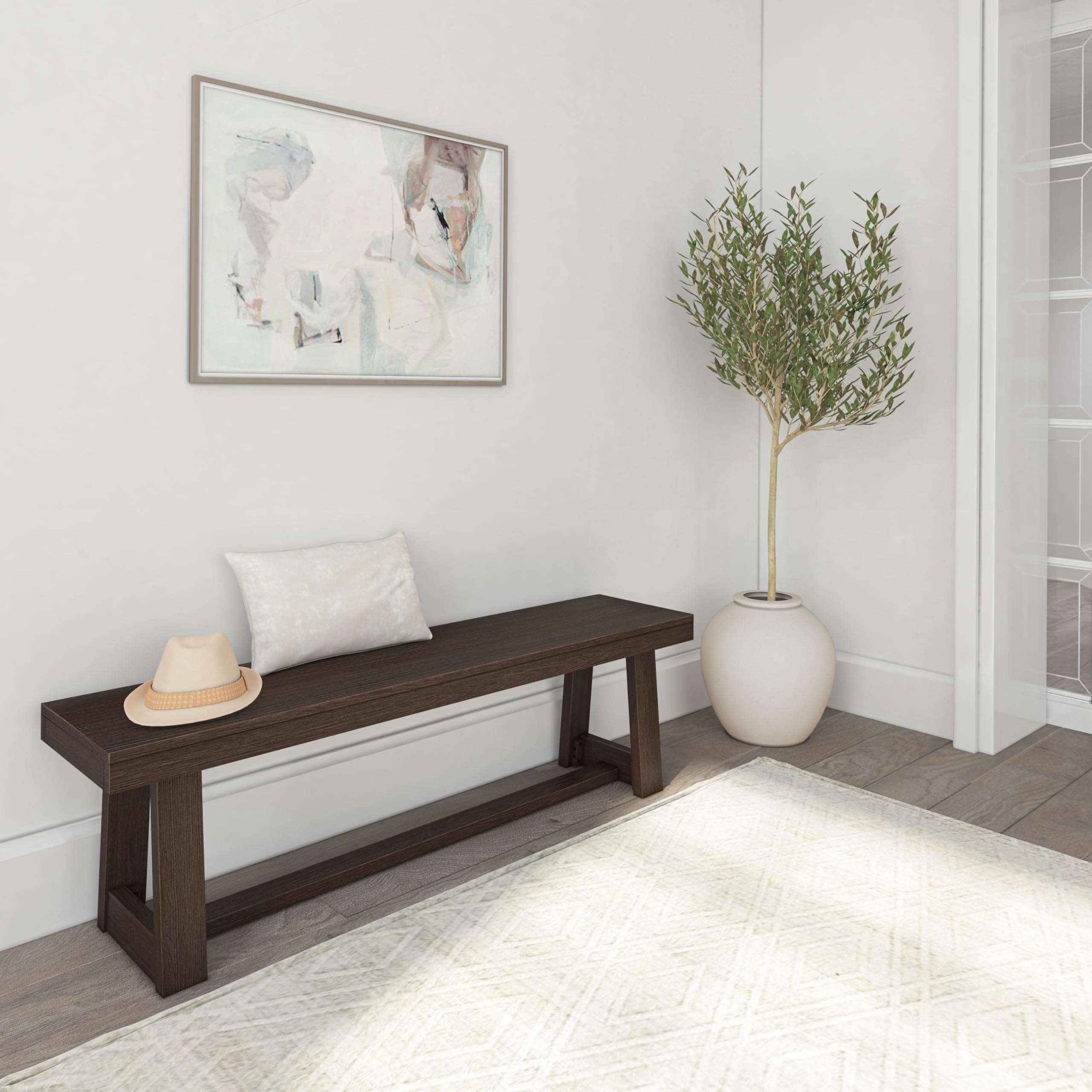 60 Inch Farmhouse Dining Bench, Solid Wood Entryway Bench