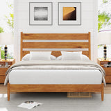 Solid Wood Bed Frame with Ergonomic Headboard, Full Size Mid Century Wooden Platform