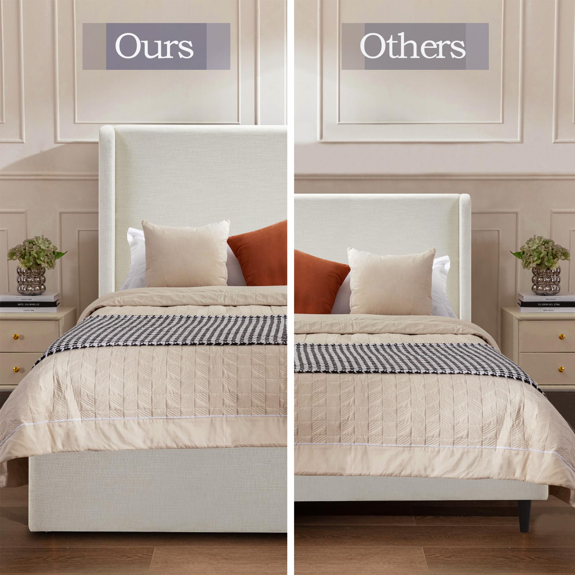 54" Wingback Queen Bed Frame - Upholstered Platform Bed with Tall Headboard