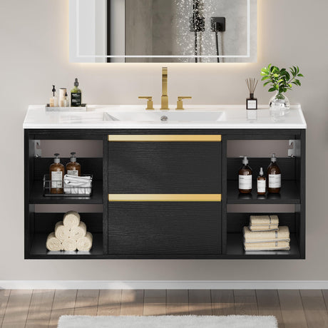 36 Inch Floating Bathroom Vanity with Three Holes Sink, Wall Mounted Morden Vanity