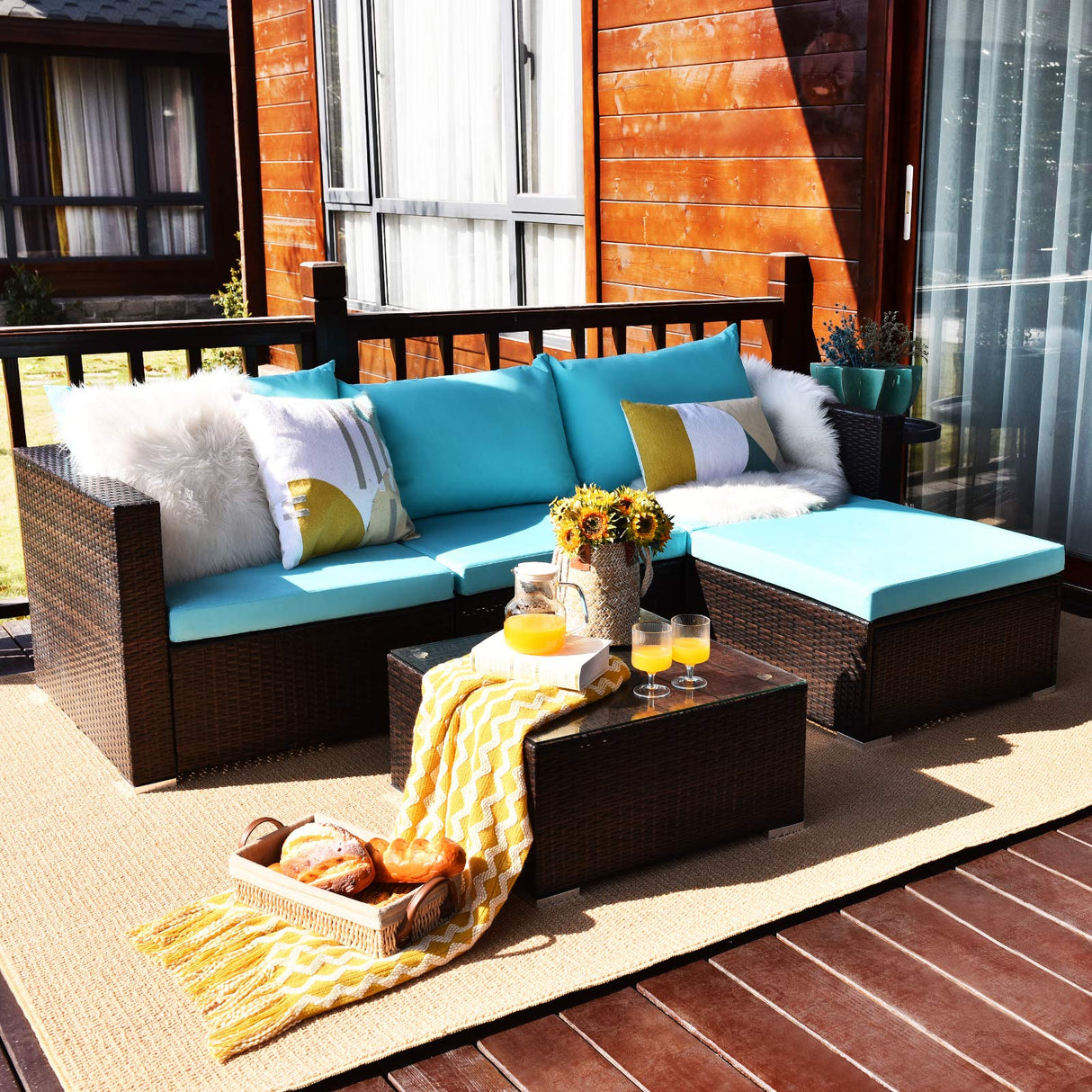 5 Piece Outdoor Patio Furniture Set, Sturdy Frame and Weight Capacity Up to 360 Pound