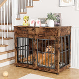 43.3" Large Wooden Dog Crate Furniture with Storage Drawers