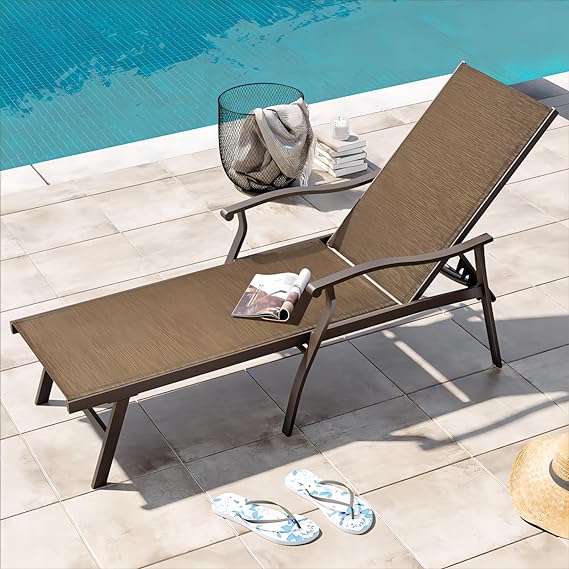 Chaise Lounge Chair Outdoor with Armrest, Pool Lounge Chairs Set of 2