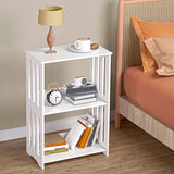 3-Tier End Table Nightstand White, Narrow Side Table with Storage Shelf