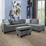 Linen Upholstered L-Shape Sectional Sofa with Storage Ottoman & Chaise