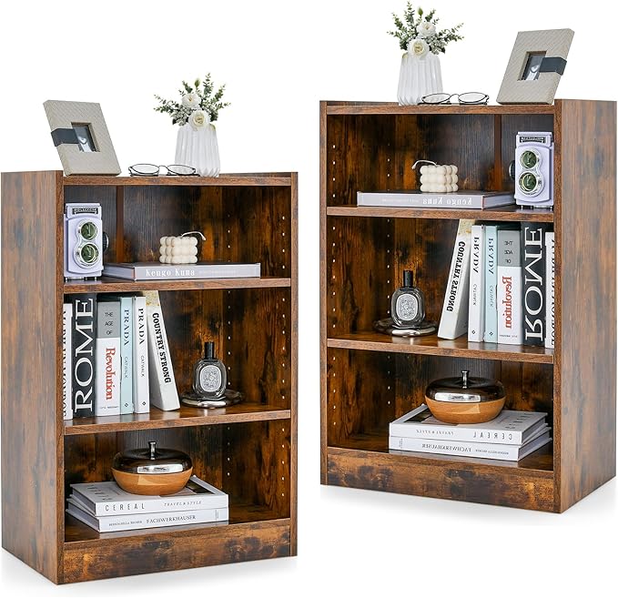 3 Tier Bookcase, Floor Standing Open Bookshelf with 18-Position Adjustable Shelves, Anti-toppling Device, Modern Multipurpose Display Storage Organizer for Living Room Study (1, White)