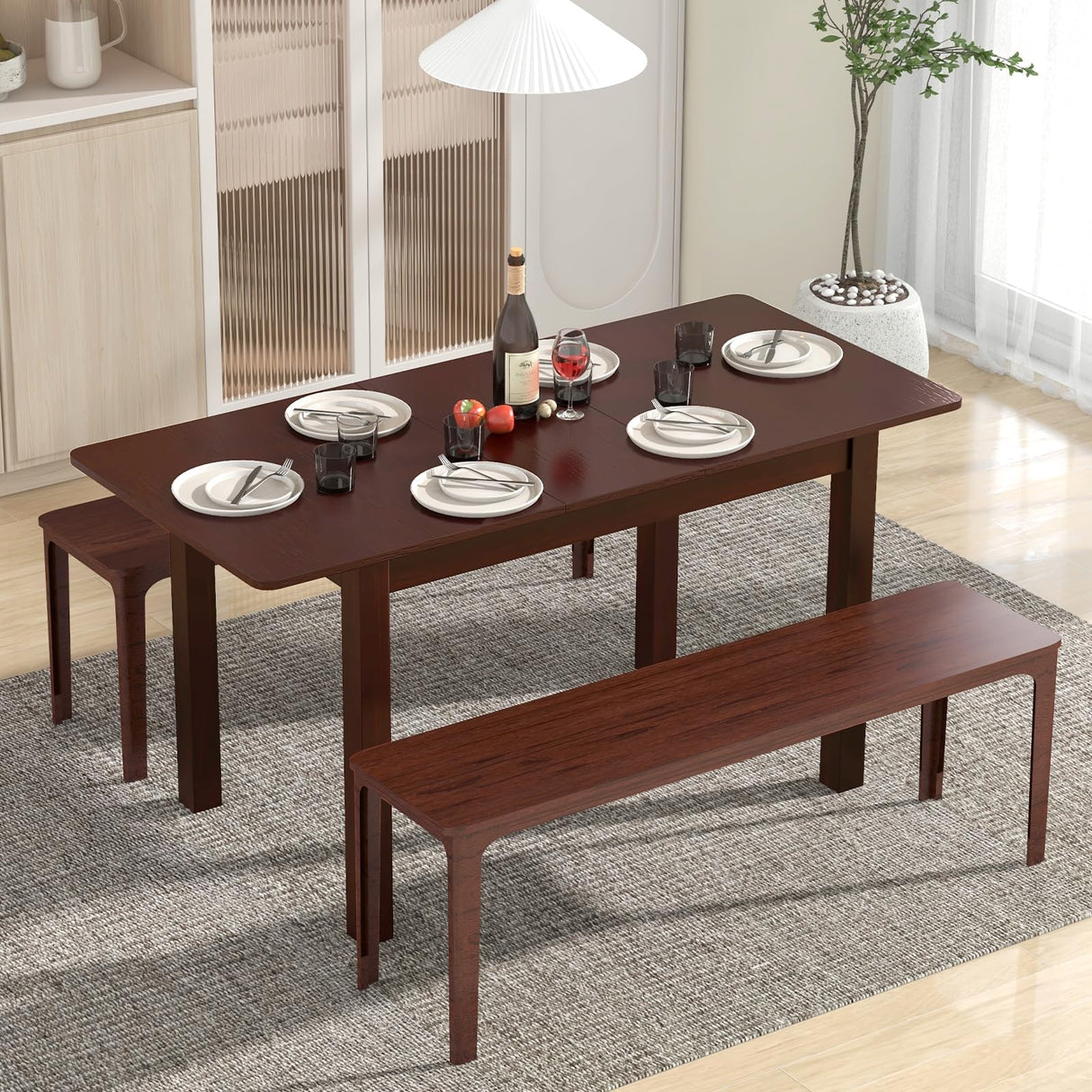 Extendable Dining Table for 4, 60" Folding Kitchen Table w/Rubber Wood Frame & Safety