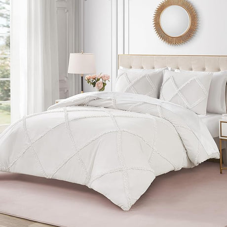 Diamond Queen Comforter Set - Ruffle 3-Piece Machine Washable Reversible Bedding