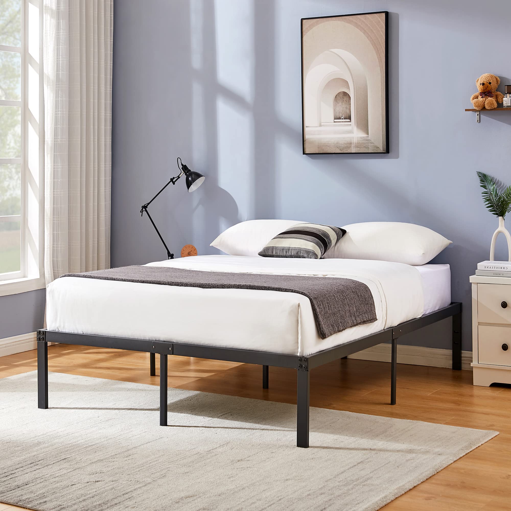 Metal Platform Bed Frame Heavy Duty Steel Slat/Easy Assembly Mattress