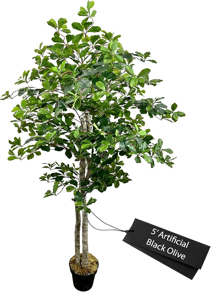 Handmade 5ft 3-Tier Black Olive Leaf Artificial Tree with Ethically Sourced Real Wood