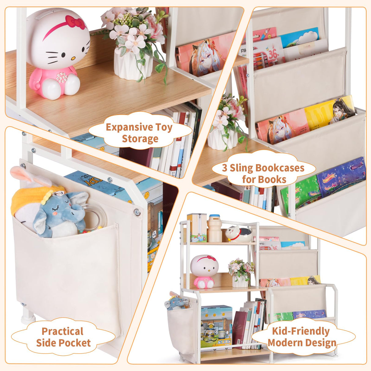 Bookshelf and Toy Storage Organizer, 3 Tier Book Shelf for Kids Rooms, Nursery Book