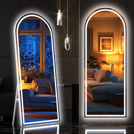 83" X 36" Full Length Mirror with Lights, Black Frame Arch Led Mirror Full Length and 3