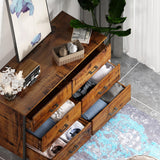 6 Drawer Double Dresser, Industrial Wood Storage Dresser Clothes Organizer with Sturdy