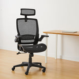 Ergonomic Adjustable High-Back Chair with Comfortable Flip-Up Armrests, Contoured Mesh Seat, Swivel - Black, 25.5"D x 26.25"W x 49.25"H