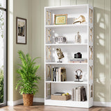 70.87-Inch Tall White Bookshelf, 5-Tier Wood Bookcase with Open Display Shelves