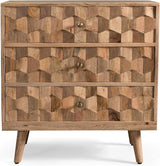 Mid-Century Modern Mango Wood 3 Drawer Chest, Natural