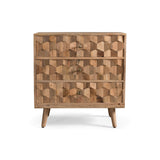 Mid-Century Modern Mango Wood 3 Drawer Chest, Natural