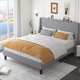 Full Bed Frame with Upholstered Wingback Headboard