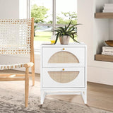 Rattan Nightstand Set of 2, Wooden End Table, Modern Side Table with Storage Drawer