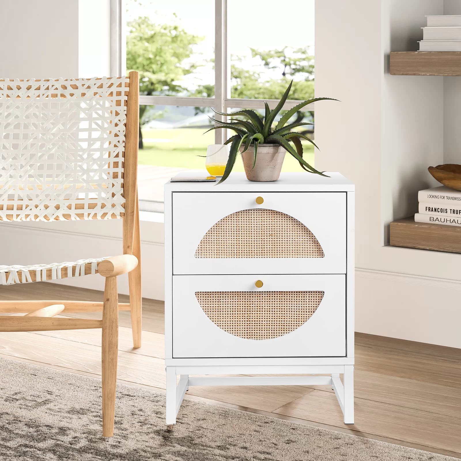 Rattan Nightstand Set of 2, End Side Table