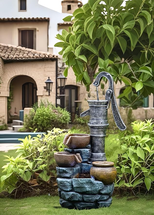 Waterfall Fountain for Outdoor Gardens and Patio Backyards – Includes Energy-Efficient LED