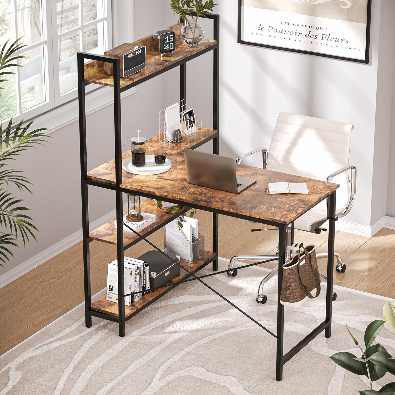 40 Inch Small L Shaped Computer Desk with Storage Shelves, Home Office Corner Reversible Desk Study