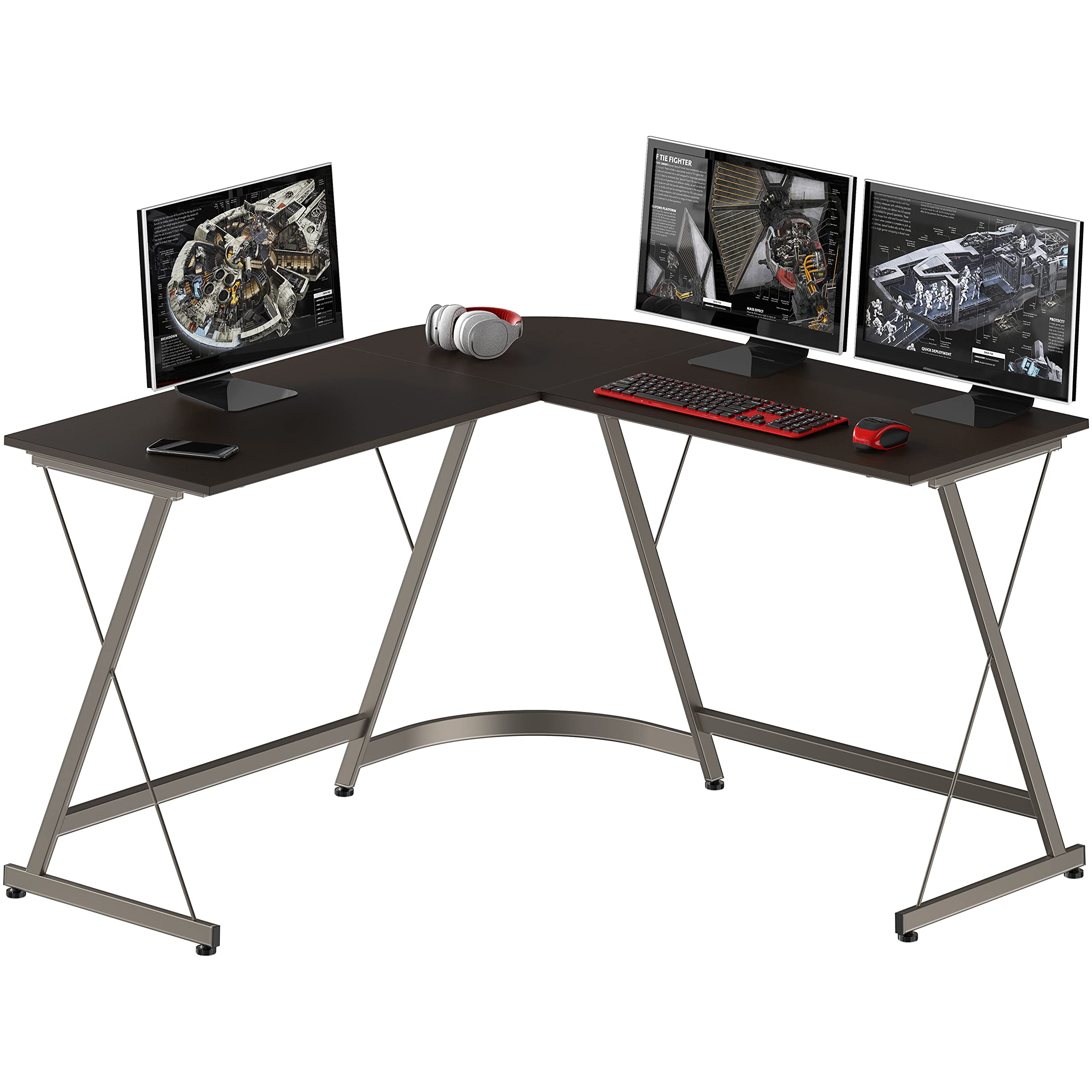 L-Shaped Computer Gaming Desk, Espresso
