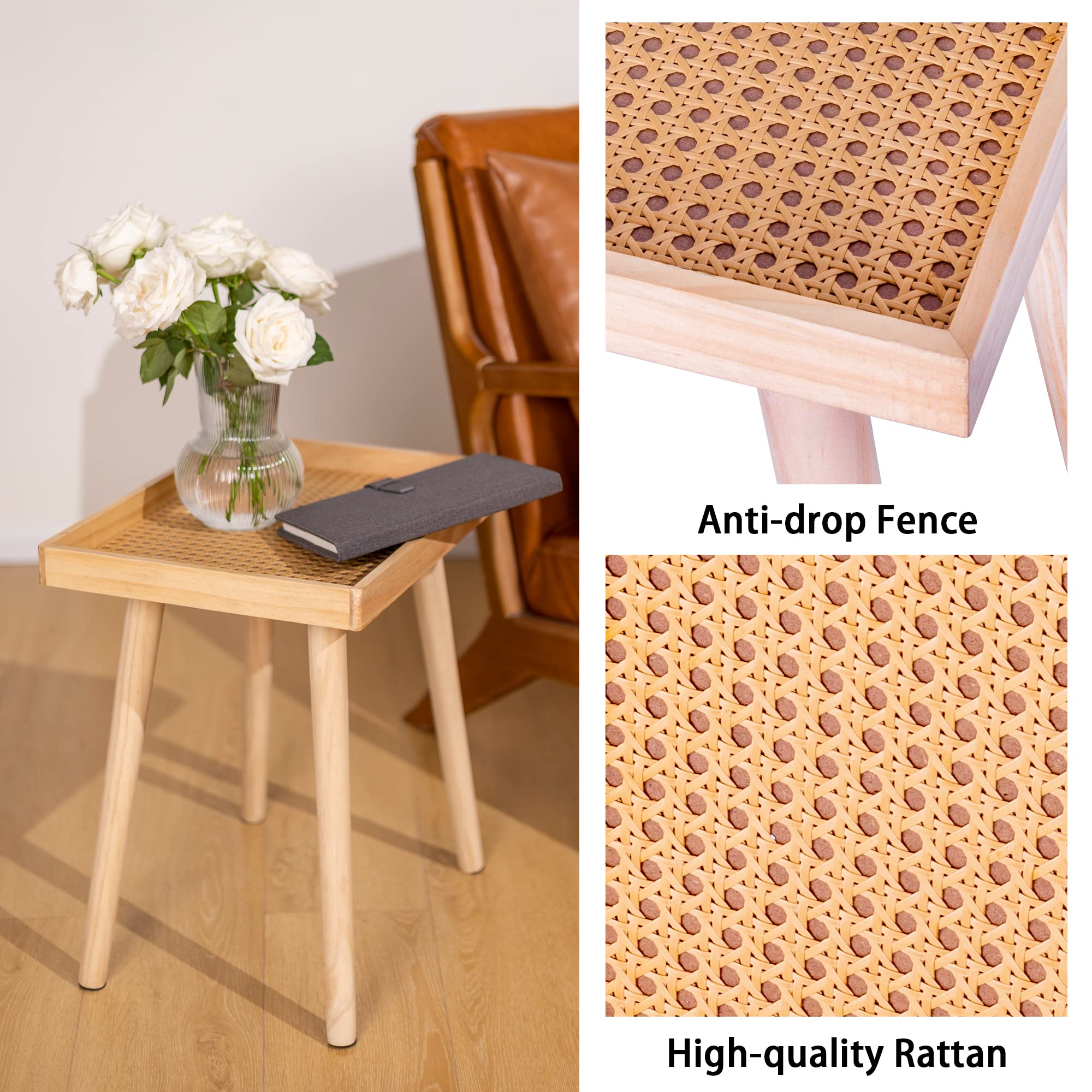 Rattan Side Table Small End Table Wood Accent Table Boho Side Table Rattan nightstand