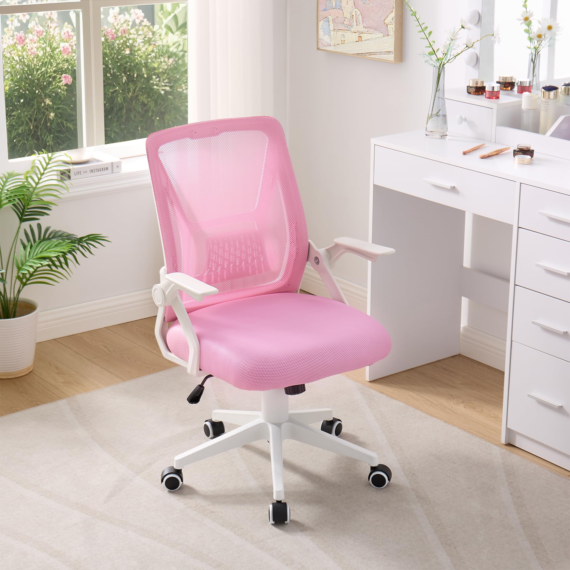 Mid-Back Swivel Ergonomic Office Chair with Adjustable Arms Mesh Lumbar Support